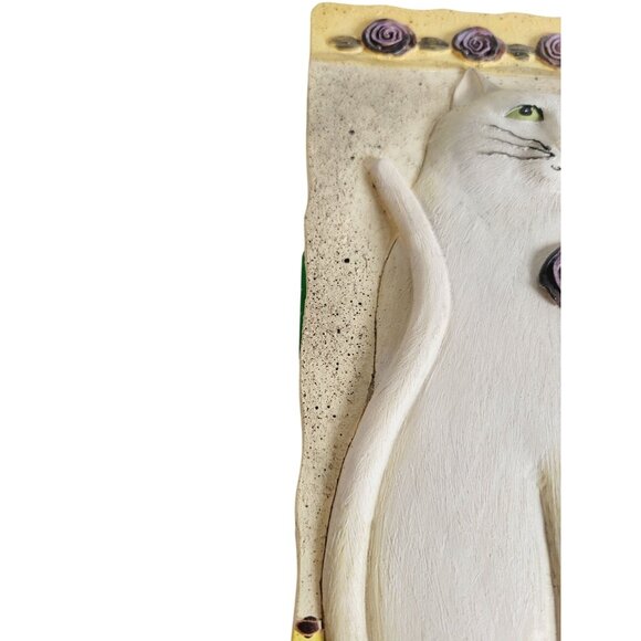 Vintage 1990s E. Smithson Plaque Tile Folk Art 3D Cat Snow Rose Wall Decor - Picture 8 of 9